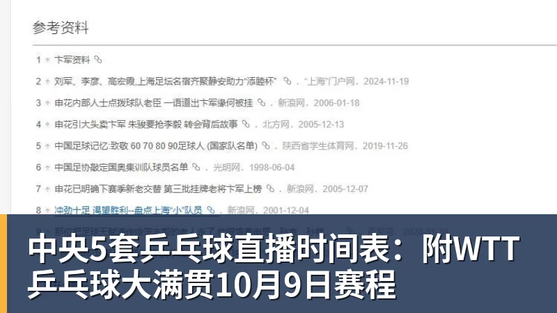 中央5套乒乓球直播时间表:附WTT乒乓球大满贯10月9日赛程 中央5套乒乓球直播时间表:附WTT乒乓球大满贯10月9日赛程
